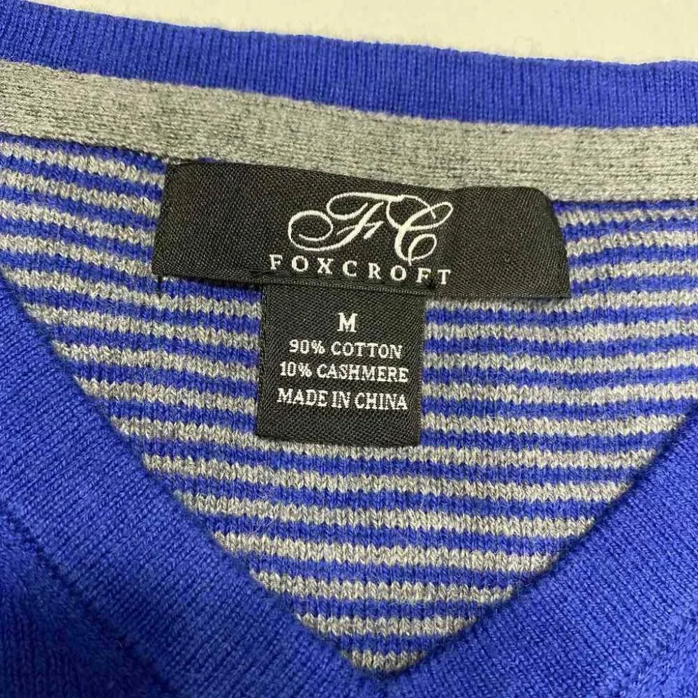Foxcroft Sweater Sz M Blue Cashmere Cotton Blend‎ Womens